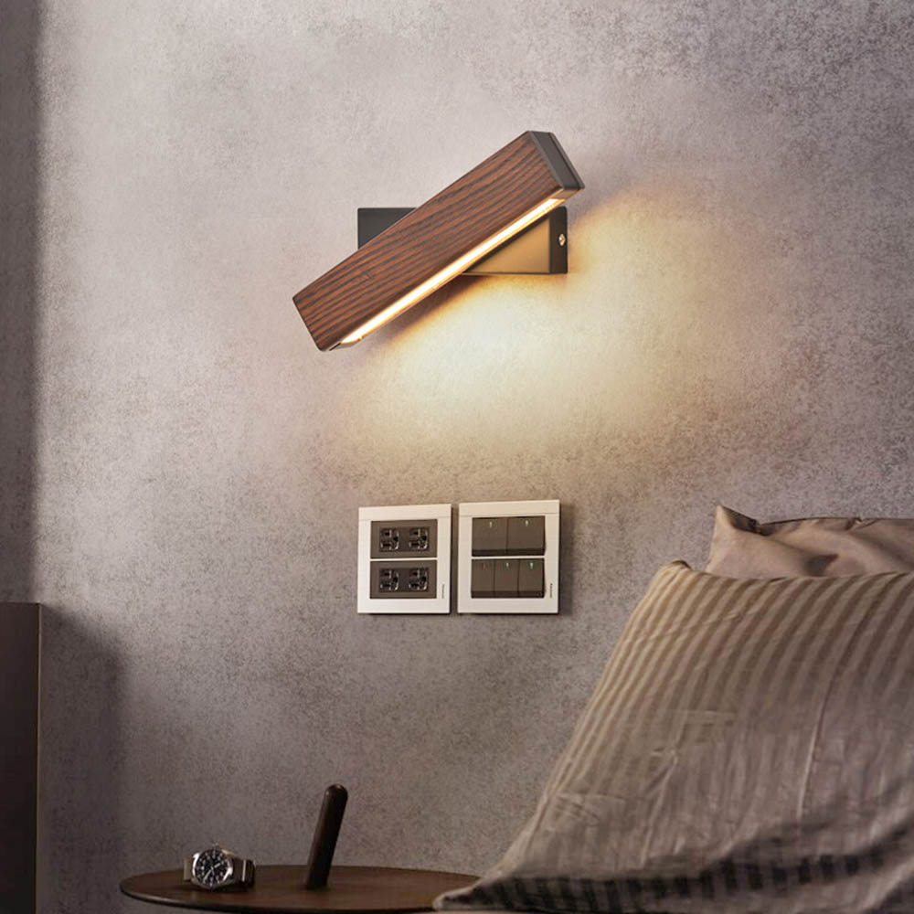 모던한 북유럽 솔리드 우드 LED 회전 벽 램프, 침대 머리맡 야간 조명, 침실, 거실 통로 돌출 조명 기구, 벽 장식 예술